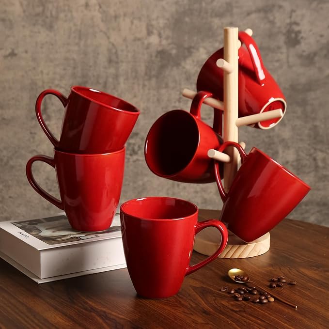 MONITO 17 OZ Coffee Mugs Set of 4, Large Ceramic Blue Coffee Mugs Set with handle for Tea/Latte/Milk/Cocoa, Funny Tea Cups for Office and Home, Engagement Gifts. (Red)