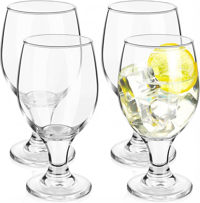 Patelai Set of 4 Water Goblet, 13.5 oz Clear Drinking Glasses Bulk Dishwasher Safe, Stemmed Water Glass for Juice Wine Beer Tea Sangria Cold Beverages, Reusable Glassware for Home Party Restaurant