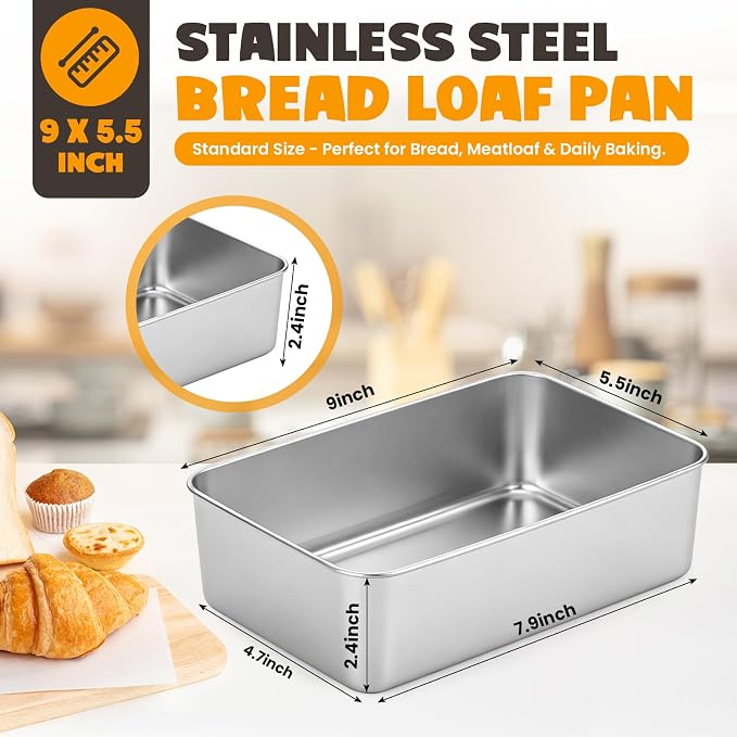 12 Pack Loaf Pans for Baking Bread,9×5In Stainless Steel Loaf Pan | Bread Loaf Tins for Homemade Bread Brownies, Meatloaf, Lasagna Cake, Sturdy, Oven, Dishwasher Safe, Silver