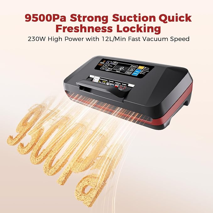 95kPa Vacuum Sealer Machine,Commercial Fully Automatic Food Sealer,10-in-1 Functions & Powerful Sealing System with Double Heat Seal,Easy-Lock Handle,Built-in cutter, 10 Pre-cut Bags1, Bag Rolls