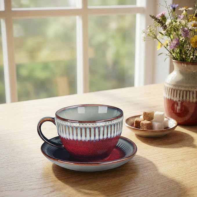 Cappuccino cup with tray, 8.5 oz. Set of 4 Ceramic Coffee Cups and Saucer Set for Latte, latte art cup, suitable for latte/cappuccino/milk/tea