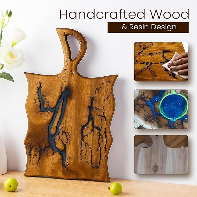 Charcuterie Board – Acacia Wood and Resin Cheese Board - Grazing Platter and Serving Tray for Entertaining - Wedding & Housewarming Gift