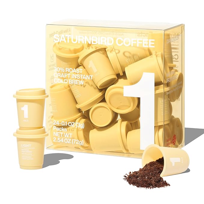 Saturnbird Super Instant Coffee Pods, Specialty Cold Brew Freeze-dried Coffee, No.1 Light Roast, 100% Arabica, Brew with Hot/Cold Water or Milk, 24 Single-Serve Packets