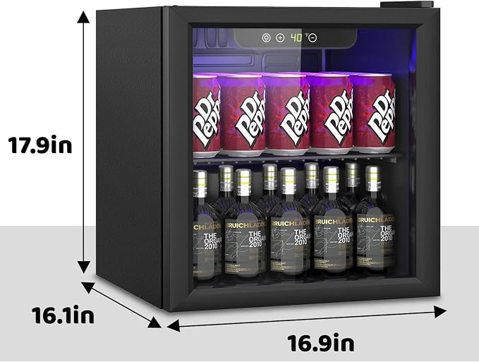 Compact 60 Can/1.3 Cu.Ft Mini Fridge For Soda, Beer Or Wine, Portable Small Beverage Refrigerator With Digital Display&Removable Shelves &Reversible Glass Front Door For Office, Dorm, Bar