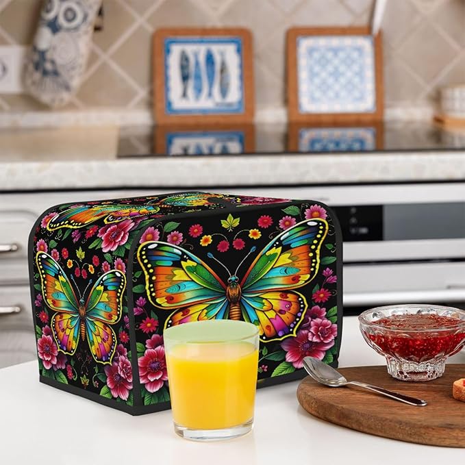 Colorful Art Butterfly 2 Slice Toaster Cover Dust And Fingerprint Bread Maker Cover Bakeware Protector Washable Appliance Covers Kitchen Accessories For Home Kitchen Women Gift