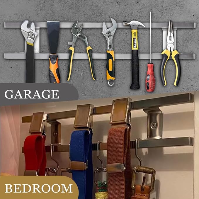 YIIYIIN 24-Inch Magnetic Knife Holder for Wall – 304 Stainless Steel Knife Strip with 12 Hooks – Magnetic Knife & Utensil Rack