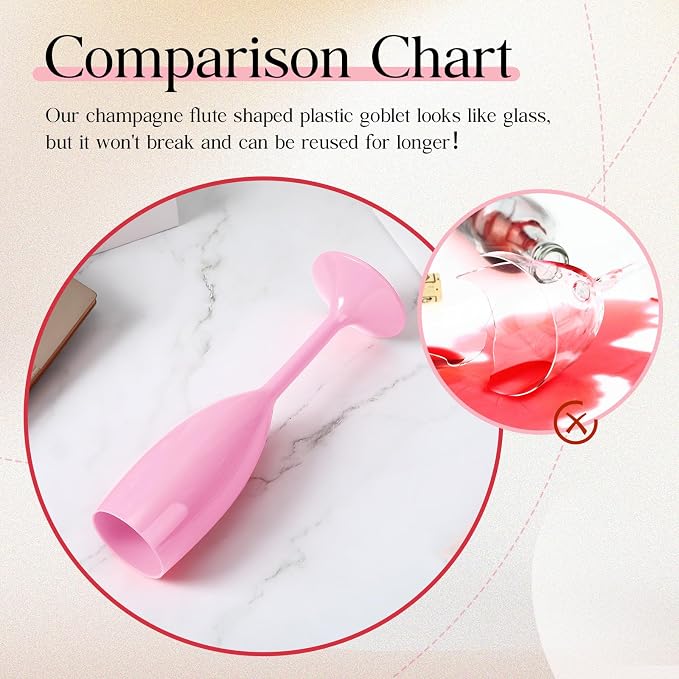 Maxcheck 12 Pcs Champagne Flutes Bulk Acrylic Toasting Drinking Flute Unbreakable Goblet Champagne Cups 6 oz Plastic Wine Glasses for Mother's Day Wedding Bridal Shower Anniversary Party (Pink)