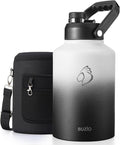 BUZIO 1 Gallon Water Jug Insulated, Stainless Steel Bottle With Large Handle & Spout Lid, 3.58" Big Wide Mouth BPA-Free Leakproof Metal Water Flask For Camping, Adventure, Sports, White & Black