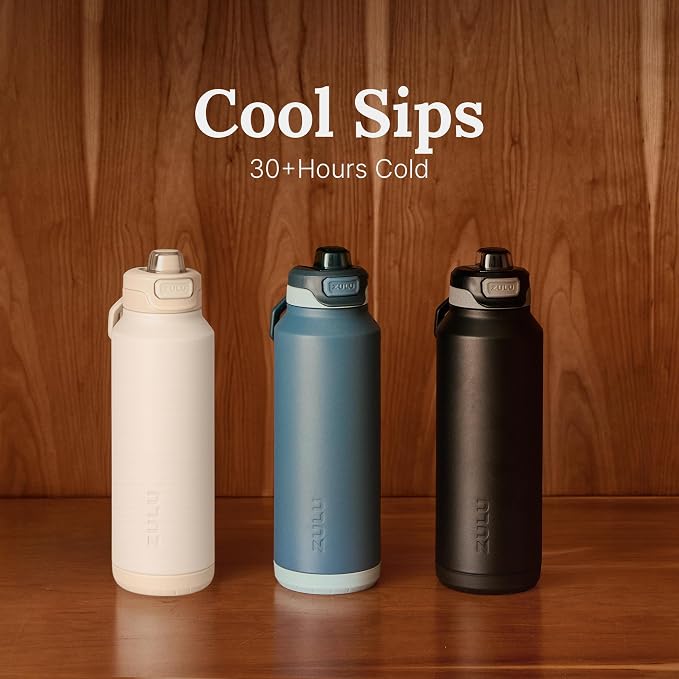 ZULU Powerfill Pro 64oz Half Gallon Stainless Steel Water Bottle with Quick Fill Lid, Triple Walled Vacuum Insulated Metal, Leak Proof Locking Lid, Sip and Chug, Reusable BPA Free, White Monochrome
