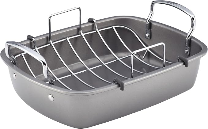 Circulon Total Bakeware Nonstick Roaster, Roasting Pan with Rack, 17-Inch x 13-Inch, Gray