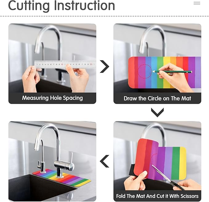 Kitchen Sink Splash Guard 2 PCS 30 Inch Sink Faucet Mat Splash Guard for Bathroom Countertop Water Absorbent Foldable Cuttable Soft Washable Vibrant Colorful Stripes
