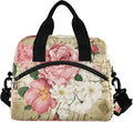 OREZI Lunch Bag for Girls Women,Vintage Shabby Chic Pink Rose Floral Lunch Box Container with Detachable Shoulder Strap,Insulated Lunch Coolers for School Office