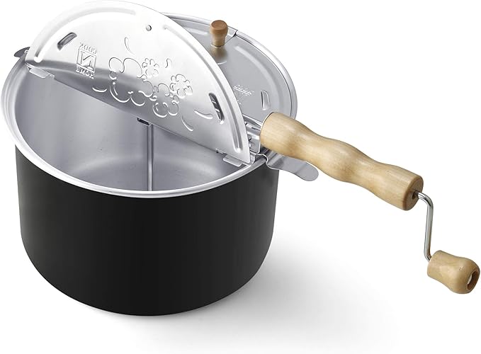 Cook N Home Stovetop Popcorn Popper with Crank, 6-Quart Aluminum Popcorn Pot, Black