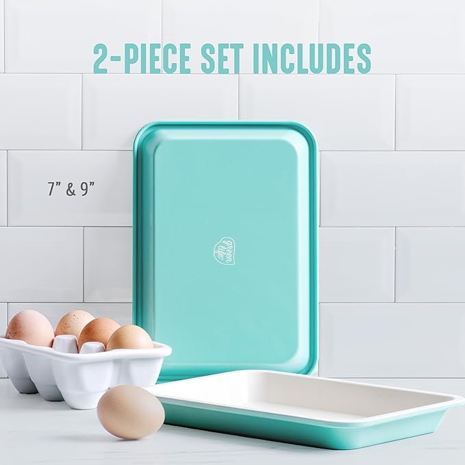 GreenLife 13" x 9" Quarter Sheet Baking Pans, 2 Piece Bakeware Set, PFAS-Free Ceramic Nonstick Rectangular Cookie Trays, Oven Safe to 450°F, Even Heating, Easy Clean Ovenware, Turquoise (Pack of 6)