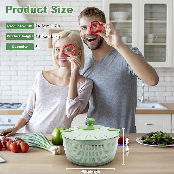 Salad Spinner Large 3.6 Qt, Lettuce Rotator with Secure Lid Lock and Rotated Handle, Fruits Rotator Dryer Vegetable Washing Dryer for Greens, Herbs, Berries, Fruits, No BPA