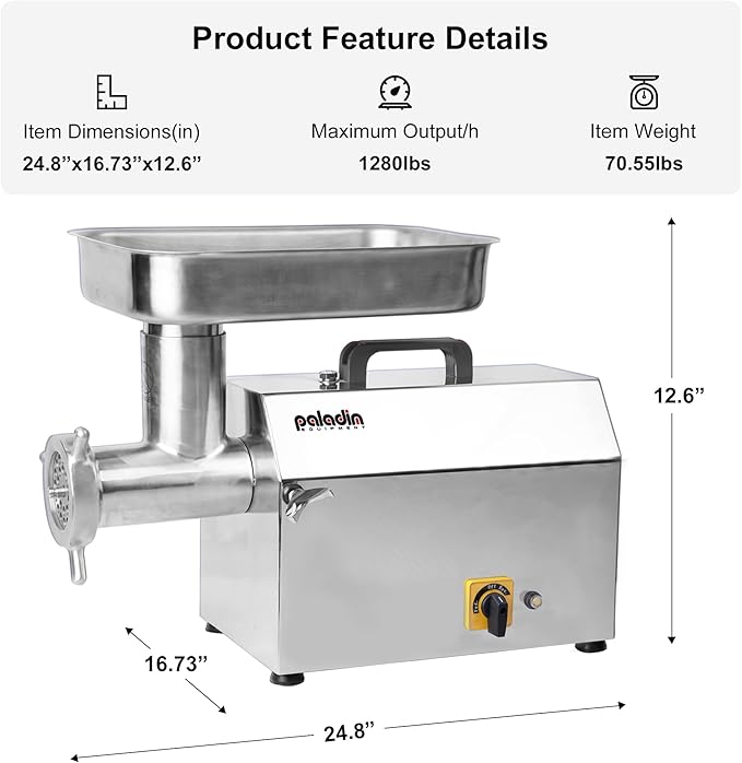 #32 Electric Commercial Meat Grinder Machine, 21 lbs Per Minute, 2 HP Heavy Duty Stainless Steel Meat grinder with sausage sufffer, Ideal for deer processing, Pet Food,Heavy Use