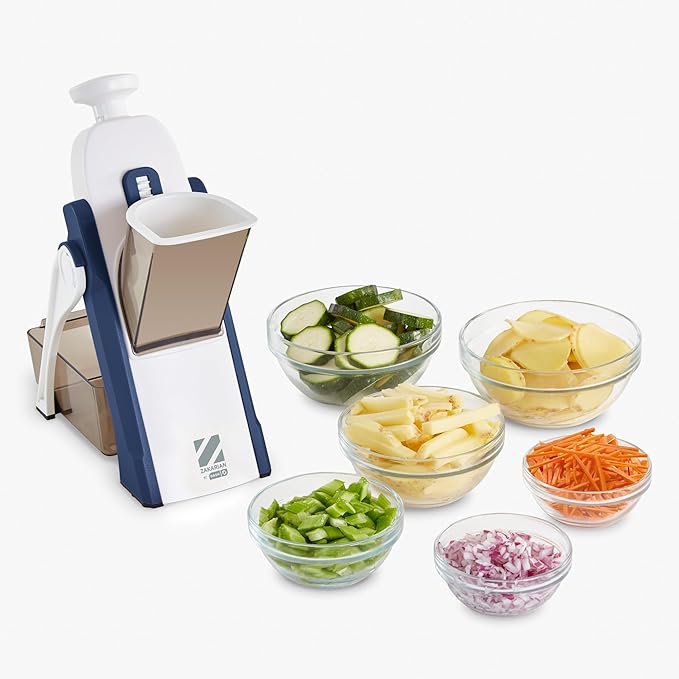 Zakarian by Dash Safe Slice® Mandoline - Features Thickness Adjuster, Stainless Steel Blades, and Foldable, Easy-To-Store Design - Zakarian Blue