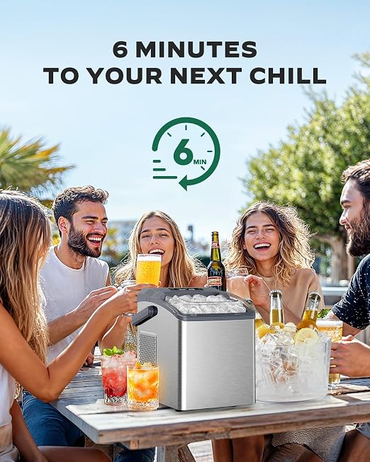Marsail Ice Makers Countertop, 26 lbs per Day, Fast Ice in 6 Minutes, Self-Cleaning Ice Maker, Compact Countertop Ice Machine for Home, Kitchen/Office/Parties