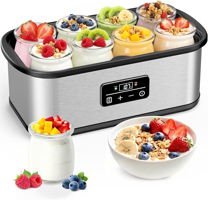 Yogurt Maker with Temperature Control, Yogurt Maker Machine with Auto-off, Make Healthy Yogurt with Full Probiotics, 8×6oz Glass Jars