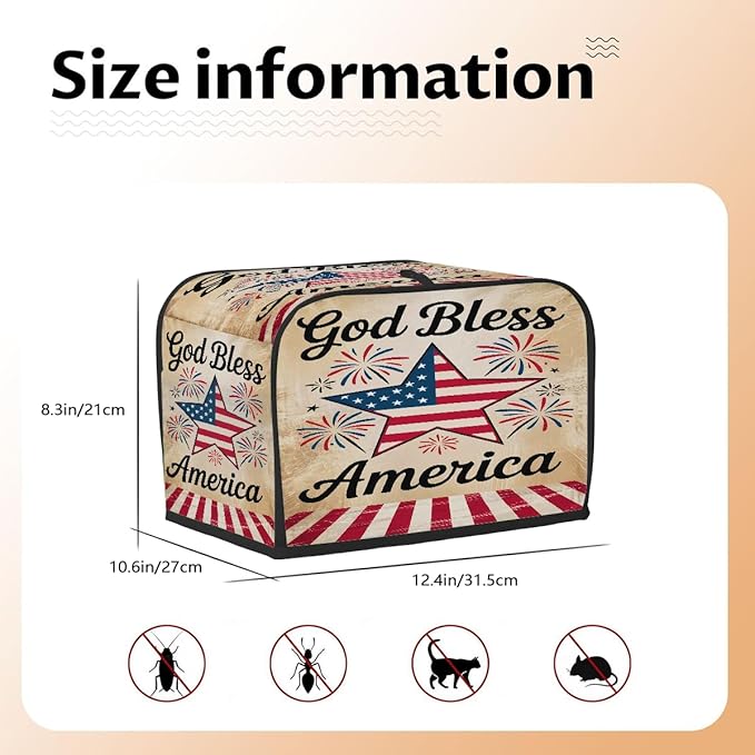 American Flag Stars 4 Slice Toaster Cover Dust And Fingerprint Bread Maker Cover Bakeware Protector Washable Appliance Covers Kitchen Accessories For Home Kitchen Women Gift