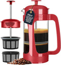 ESPRO Light P3 French Press Coffee Maker – Patented Double Micro-Filter for Grit-Free Brew, Heat Resistant thicker Borosilicate Glass Coffee press – (Red 32 oz)