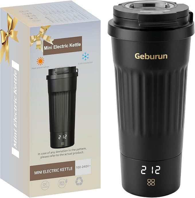 Travel Electric Kettle Portable Water Boiler, 400ml Small Tea Maker with 6 Temp Settings LCD Display, 316 Stainless Steel Vacuum Insulated Tumbler, 100V-240V, Gifts for Men Women