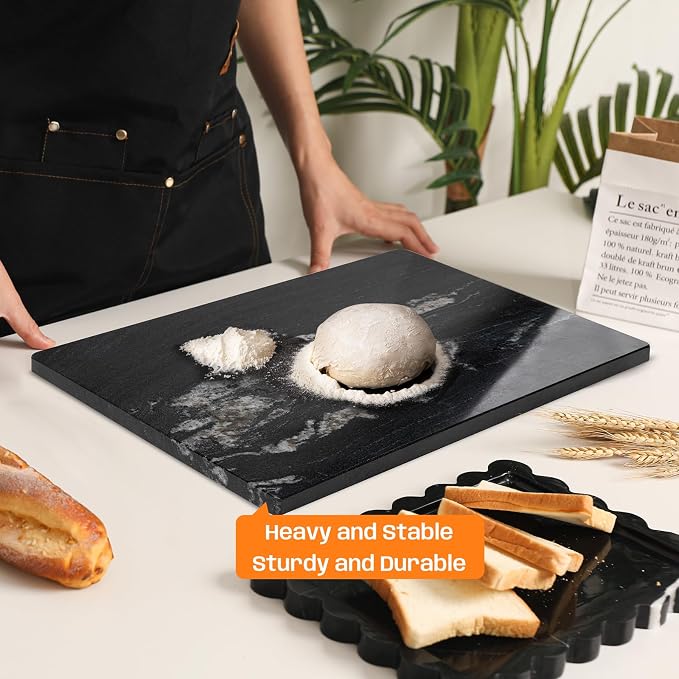 Black Marble Cutting Board for Kitchen, 12x16 Inch Marble Slab Pastry Board With Non-Slip Feet for Baking, Cheese, Charcuterie, Chocolate – Serving Tray Gift