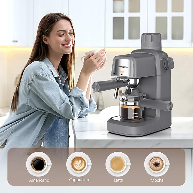 KEENSTAR 3.5Bar Espresso Machine with Milk Frother, 800W Compact Espresso and Cappuccino Machine with Preheating Function, 4 Cup Espresso Maker for Cappuccino or Latte, Gift for Coffee Lover