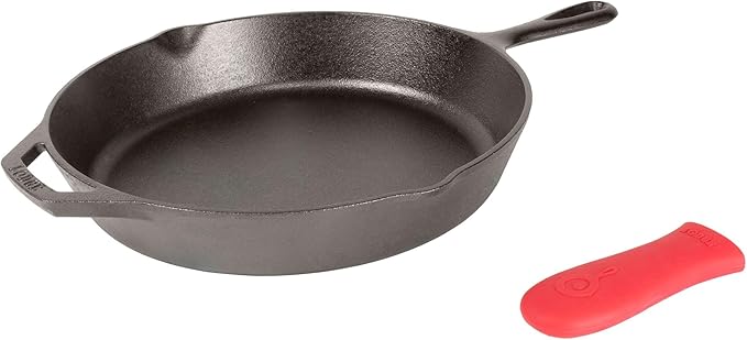 Lodge Seasoned Cast Iron Skillet - Quality Frying Pan for the Stove, Oven, Grill & Campfire - Includes Silicone Hot Handle Holder - Non-Toxic, Nonstick & Long-Lasting - 12 Inches