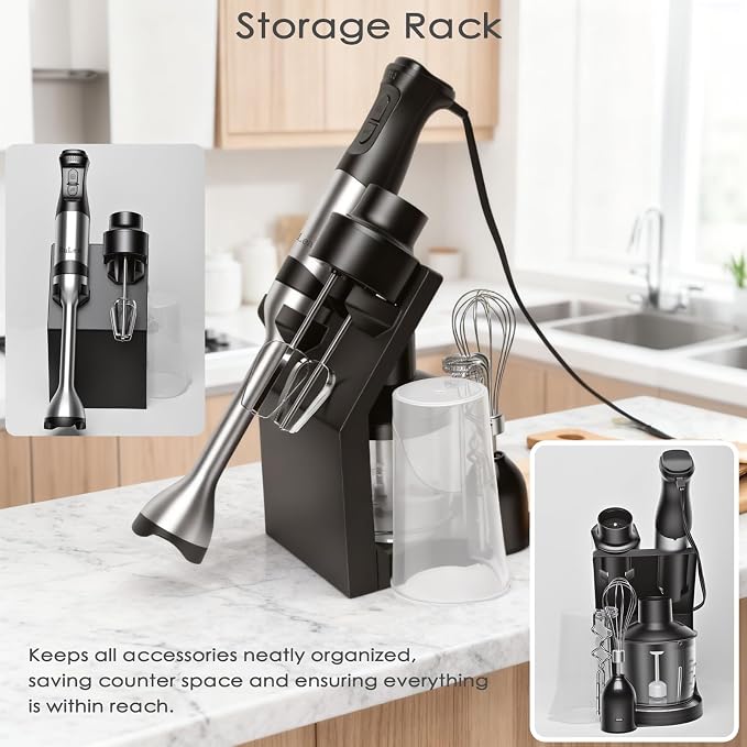 8-in-1 Hand Blender 1200W 5-Speed, Immersion Stick Blender Set | with Meat Grinder Dough Hooks Whisk Mixing Cup Storage Rack, for Smoothie Soup Puree Food Dough