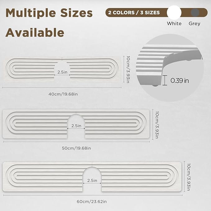 Faucet Mat for Kitchen Sink, Diatomite Stone Drying Sink Protectors, Bathroom Faucet Splash Guard, Quick Dry Water Absorbing, Non-Slip Stone Tray for Kitchen Counter, White, 23.6" x 3.9"