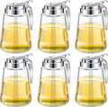 Mimorou Syrup Dispenser Set of 6 Glass Bottle Honey Maple Syrup Pitcher with Retracting Spout Plastic Lid Containers for Restaurants Sugar Pancake Coffee, 12 oz