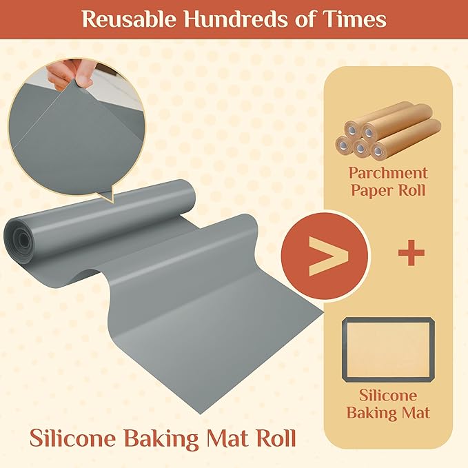 Silicone Baking Mat, 20 IN x 6 FT Free Cutting Baking Sheet,Non-Stick Reusable Dough & Pastry Mat,Non-Slip Silicone Mat Roll for Air Fryer Liner,Freeze Dryer,Oven Baking Pan,Kitchen Counter