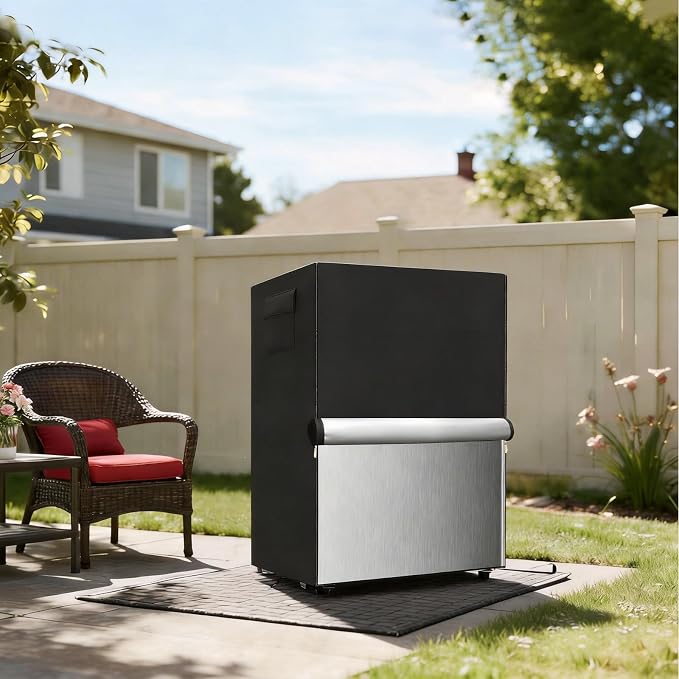 Outdoor Refrigerator Cover,600D Heavy Duty 100% Waterproof Upright Freezer Cover,Outside Stand Up Fridge Covers.Front Can Be Rolled-Up by Zippers.(Black,22" W x 23" D x 34" H)