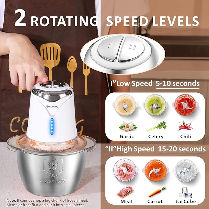 Food Processor Cordless Vegetable Chopper with 5 Cup Stainless Steel Bowl＆6000mAh USB Rechargeable Battery, Electric Garlic Meat Choppers BPA-free Baby Food Processors Blender Mincert(White)