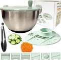 5 IN 1 Salad Spinner + Vegetable Chopper Peeler + Egg Yolk Separator, Large Lettuce Spinner Washer Dyer, with 5 Blades Slicer Cutter Veggie Chopper (304 Stainless Steel Bowl)