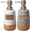 Hand and Dish Soap Dispenser Set, Farmhouse Ceramic Soap Dispenser for Kitchen Sink, 15 OZ Vintage Hand Wash Liquid Dispenser for Bathroom Farmhouse Modern Kitchen Decor Accessories