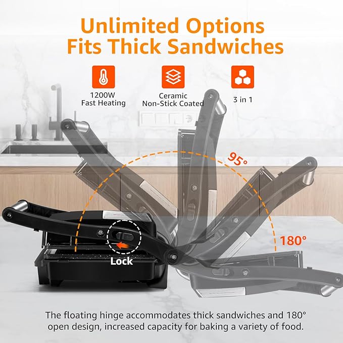Aigostar Sandwich Maker with Non-stick Deep Grid Surface and Aigostar 1200W Sandwich Maker with Ceramic Non-stick Plates 3-in-1 Sandwich Press