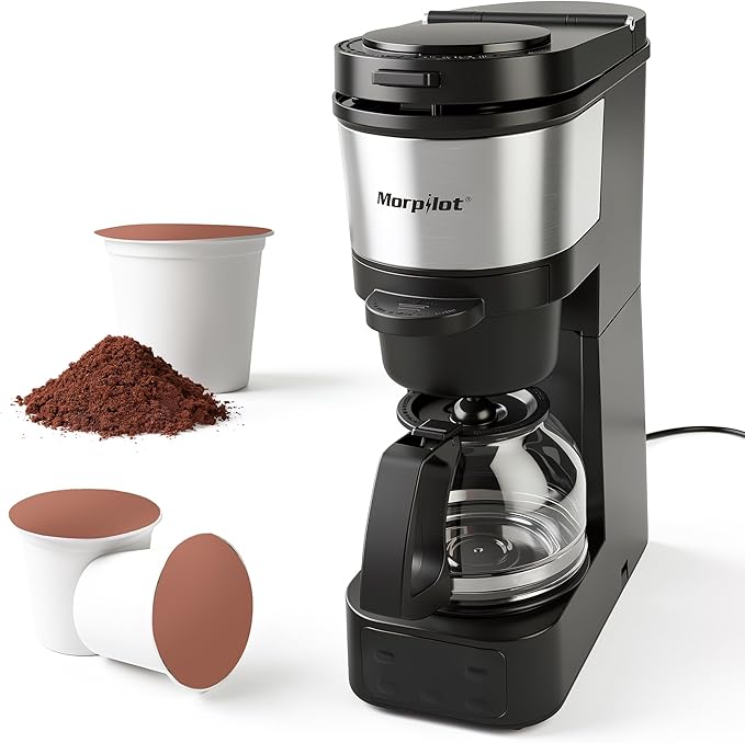 Morpilot 2-in-1 Capsule & Ground Coffee Maker Compatible with K-Cup coffee machine, 700 ml Water Tank, Digital Display, 4 Temperature Settings, Keep Warm, Reusable Filter, Compact Countertop Brewer