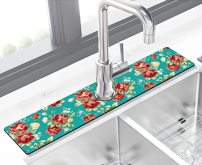 Kitchen Sink Splash Guard Faucet Mat -2 PC Super Absorbent Fast Drying Mat Sink Gadgets-Splash Guard Behind Faucet Drip Catcher for Kitchen, Bathroom,Sink Mat, Dish Drying Mat, Bathroom(23.5" X 5.5" )