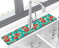 Kitchen Sink Splash Guard Faucet Mat Super Absorbent Fast Drying Mat Sink Gadgets Splash Guard Behind Faucet Drip Catcher for Kitchen (Boho Flowers, 23.5x5.5in)