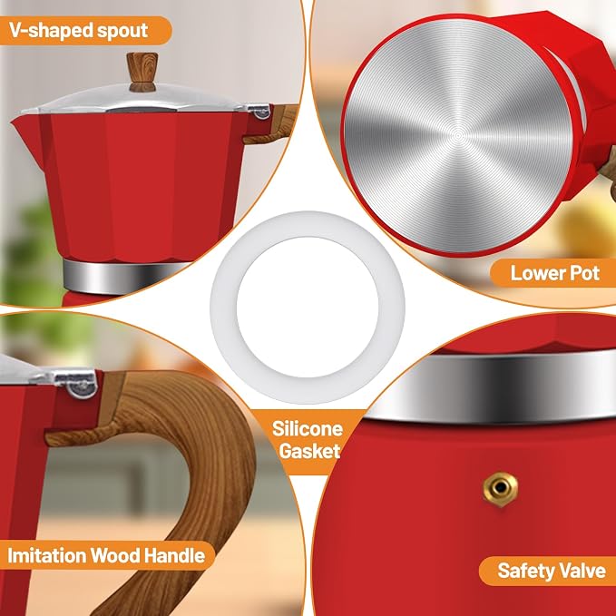 2-in-1 Aluminum Moka Pot Set with Electric Stove Classic Stovetop Espresso Coffee Maker 150ml 5oz Mocha Express Portable Gift Camping Travel Preferred Cafe Italian Cuban Café Brewing 3 Cup