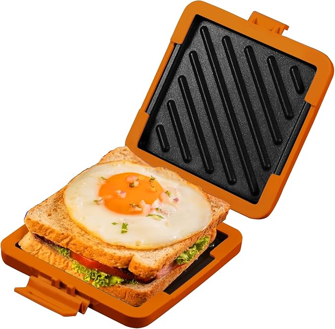 MKYSAIL Toaster,Microwave Toaster, Sandwich Maker, Panini Maker, Dishwasher Safe,NO Electricity,Wireless,Time Saving,Fast,Toastie Safe in Microwave Oven(Orange, Microwave Sandwich Maker)