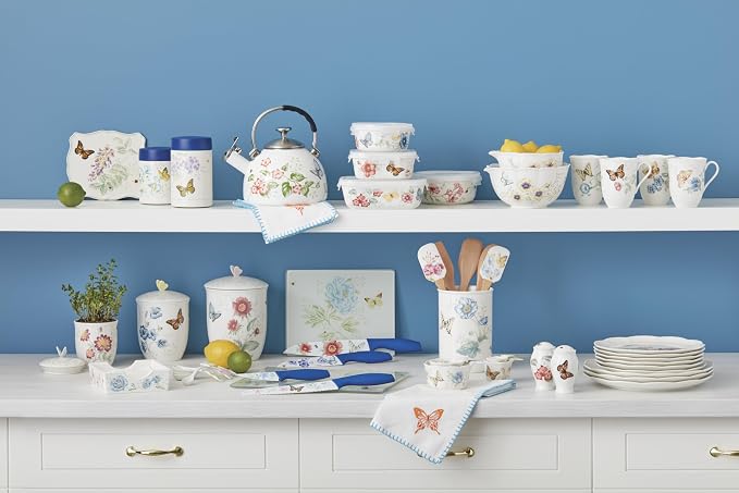 Lenox Kitchen, Butterfly Meadow Large Glass Cutting Board, Glass Material, Cutting Board For Home And Kitchen, Hand Wash Only, Butterflies Design, Tray (White, 1 Piece, 13 Inch W X 10.25 Inch L)