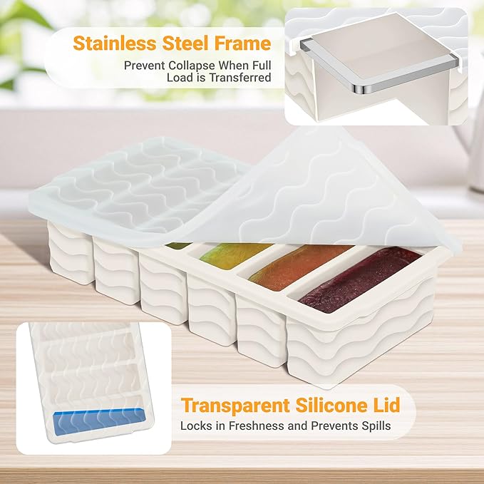 1/2 Cup Silicone Freezer Molds with Lid, 2-Pack Silicone Freezer Trays for Soup, Sauce & Broth – Meal Prep Containers, Large Ice Cube Tray, Oven & Dishwasher Safe
