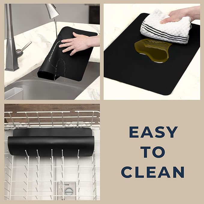 GASARÉ, Extra Large, Thick, Silicone Mat for Kitchen Counter, Heat Resistant Mat, Countertop Protector, Non-Slip, Easy to Clean, Cuttable, 16 x 12 Inches, Black