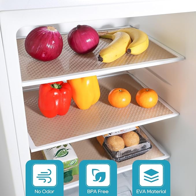 Beige Shelf Liners for Kitchen Cabinets Refrigerator Liners Waterproof & Oil-Proof Kitchen Cupboard Liner Drawer Mats EVA Material Non Adhesive Fridge Liner for Shelves 11.8 x 236.2 Inches