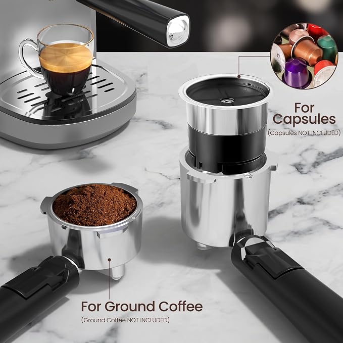 Electactic 20 Bar Espresso Machine, Professional Stainless Steel Coffee Maker with LCD Display, 45oz Removable Water Tank, Home & Office Espresso Maker for Cappuccino Latte Macchiato, Black