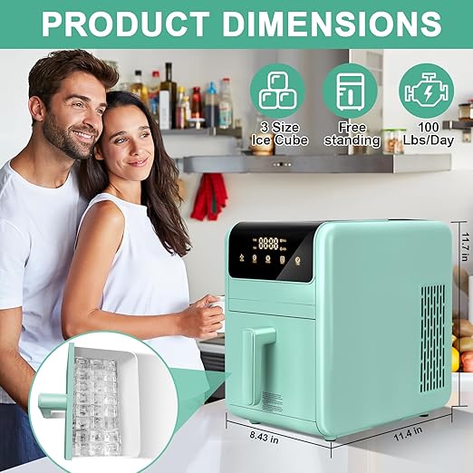 Countertop Ice Cube Maker, 24 Square Ice Cubes in 10-15 Mins, 3 Ice Modes, Self-Cleaning Portable Ice Machine with Touch Control & Timer, 50lbs/Day, Perfect for Home Kitchen Office