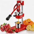 18 Inch Height Commercial Heavy Duty Cast Iron Hand Press Manual Orange Citrus Lemon Lime Grapefruit Pomegranate Fruit Juice Squeezer Machine with Stainless Steel Cup and Durable Base Red